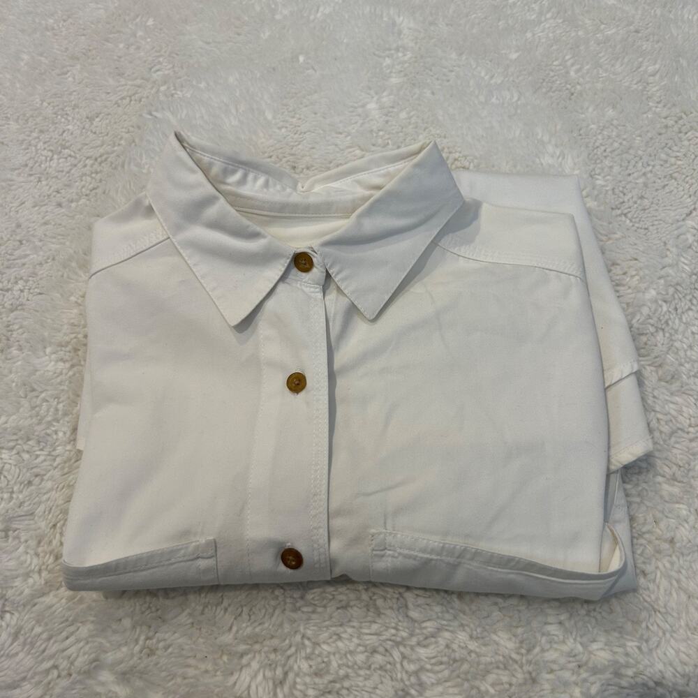 Vtg Eddie Bauer Mens White Button Down Long Sleeve Canvas Cotton Classy Preppy S - Picture 1 of 5